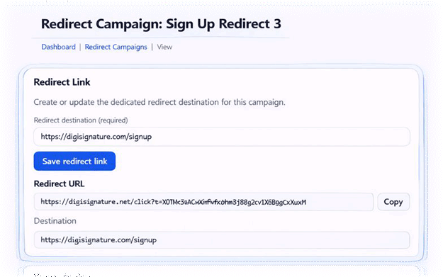 Redirect campaign interface